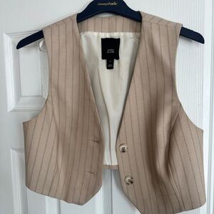 River Island Beige Pinstripe Cropped Blazer